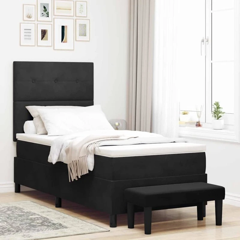 vidaXL Boxspring seng med madras 100 x 200 cm, sort fløjl
