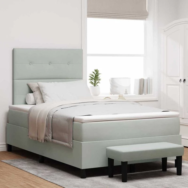 vidaXL Boxspring seng med madras 120x190 cm, lysegrå fløjl