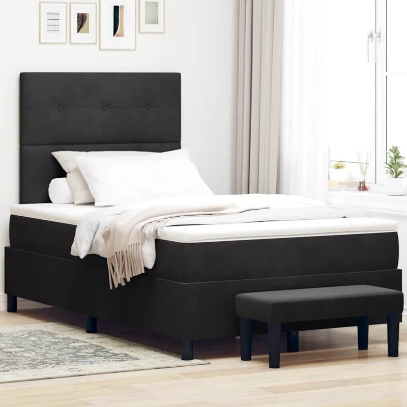 vidaXL Boxspring seng med madras 120 x 190 cm sort fløjl
