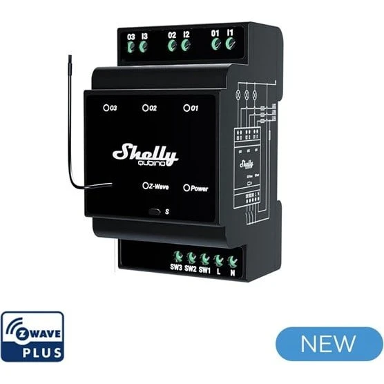 Shelly Qubino Wave Pro 3 - 3-kanals DIN-skinne Z-Wave