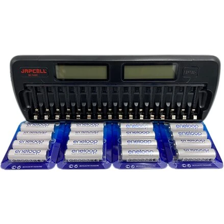 Enerpower EP-1600L 16-plads batterioplader + 16 Panasonic Eneloop AA