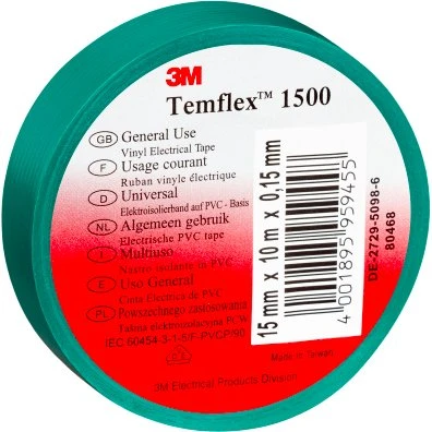3M Temflex isolerbånd 15 mm x 10 m, grøn