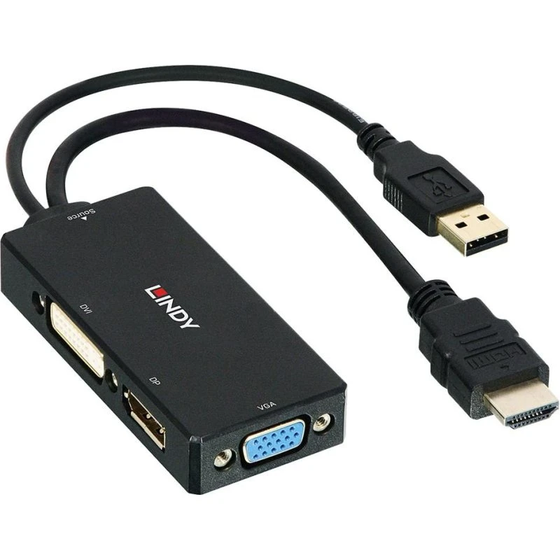 LINDY HDMI-adapter til DisplayPort, DVI og VGA (sort)