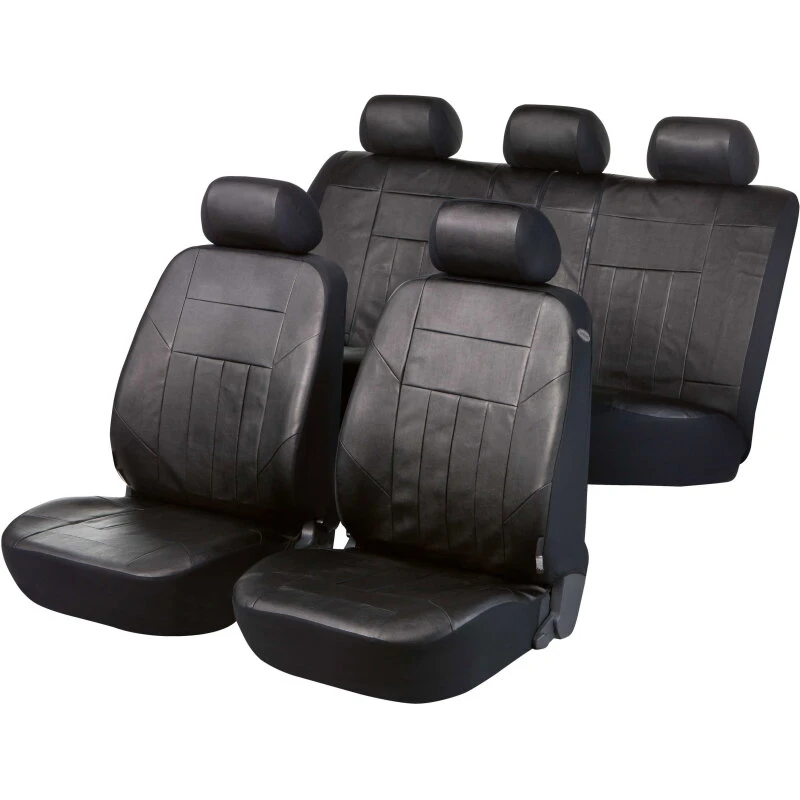 Universal Soft Nappa sædeovertræk, sort imitationlæder, komplet sæt