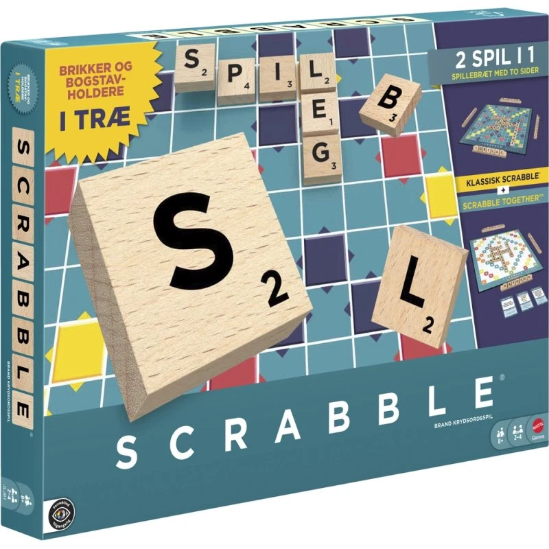 Mattel Scrabble Træudgave – 100 bøgetræsbrikker (8+)