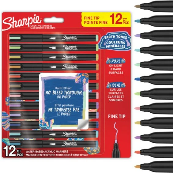 Sharpie Creative akrylmarker Earth Tones, fin spids 12 stk