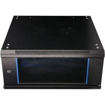 Extralink 19" væghængt rackskab 4U 600×600, sort med hærdet glas