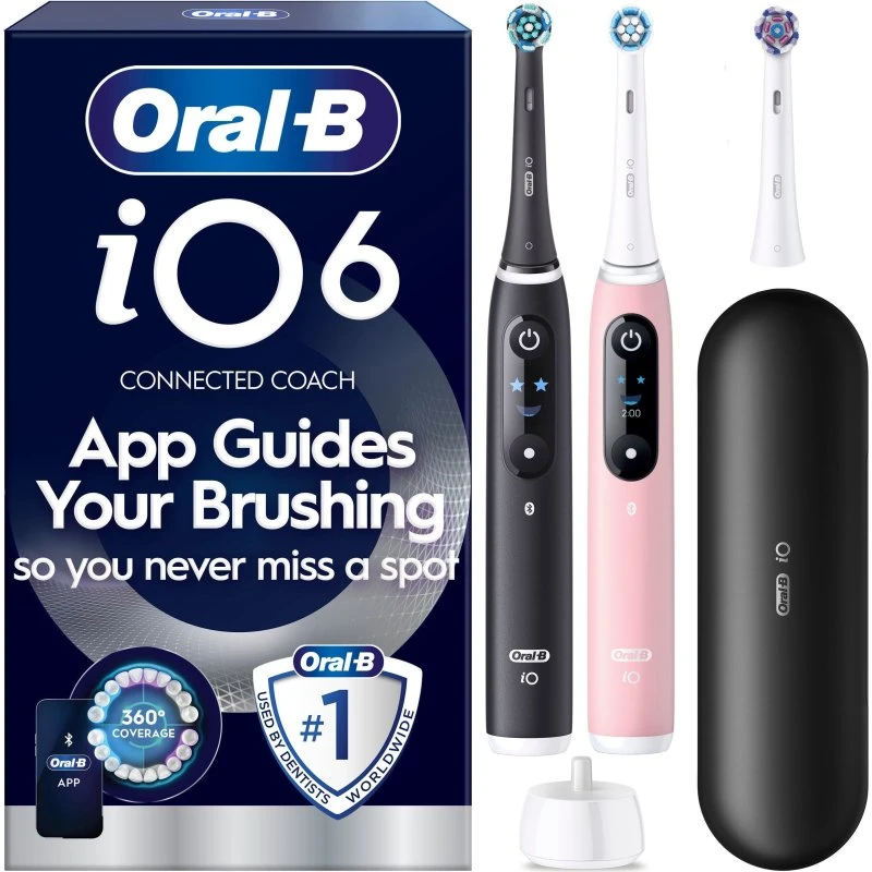 Oral-B iO6 elektrisk tandbørste Duo BlackLava/PinkSand + ekstra refill