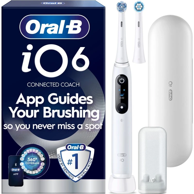 Oral-B iO6 eltandbørste hvid + ekstra børstehovede
