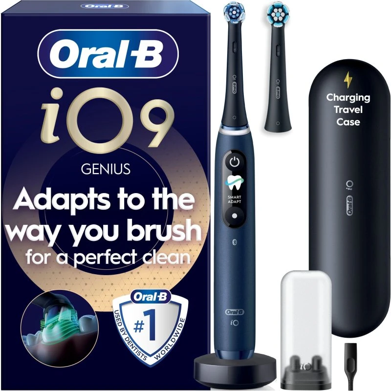 Oral-B iO9 safirblå elektrisk tandbørste – rejseetui + ekstra børstehovede