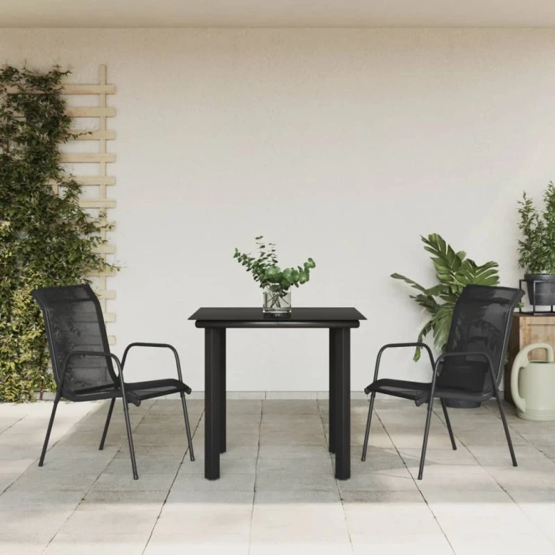 vidaXL havemøbelsæt 3 dele stål/textilene sort 80 cm