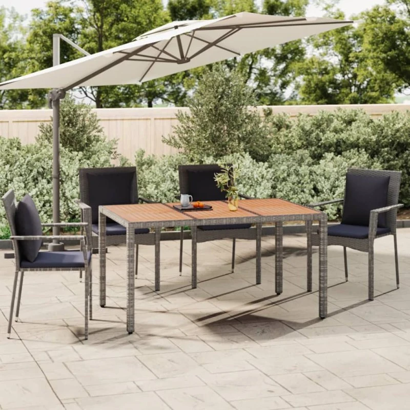 vidaXL havebord 150x90x75 cm polyrattan med akacietræ, grå