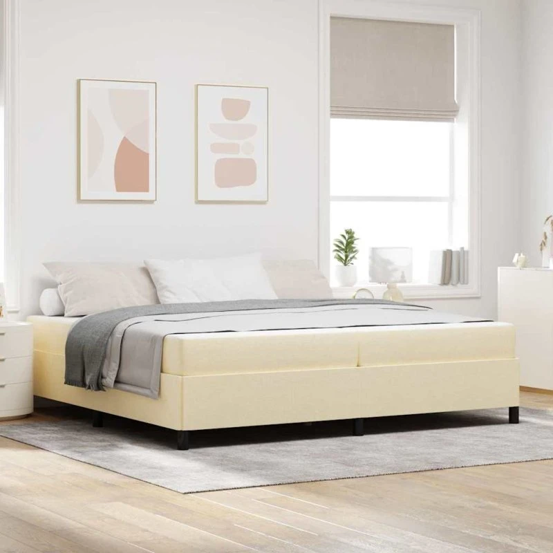 vidaXL Boxspring-seng med madras 200 x 200 cm creme/sort