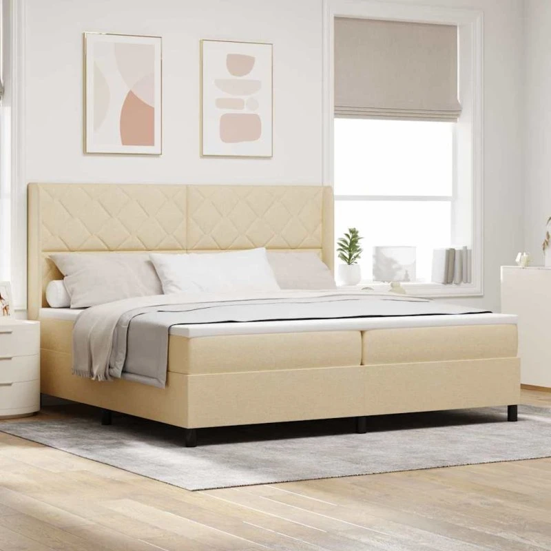 vidaXL Boxspring seng med madras 200 x 200 cm, creme stof