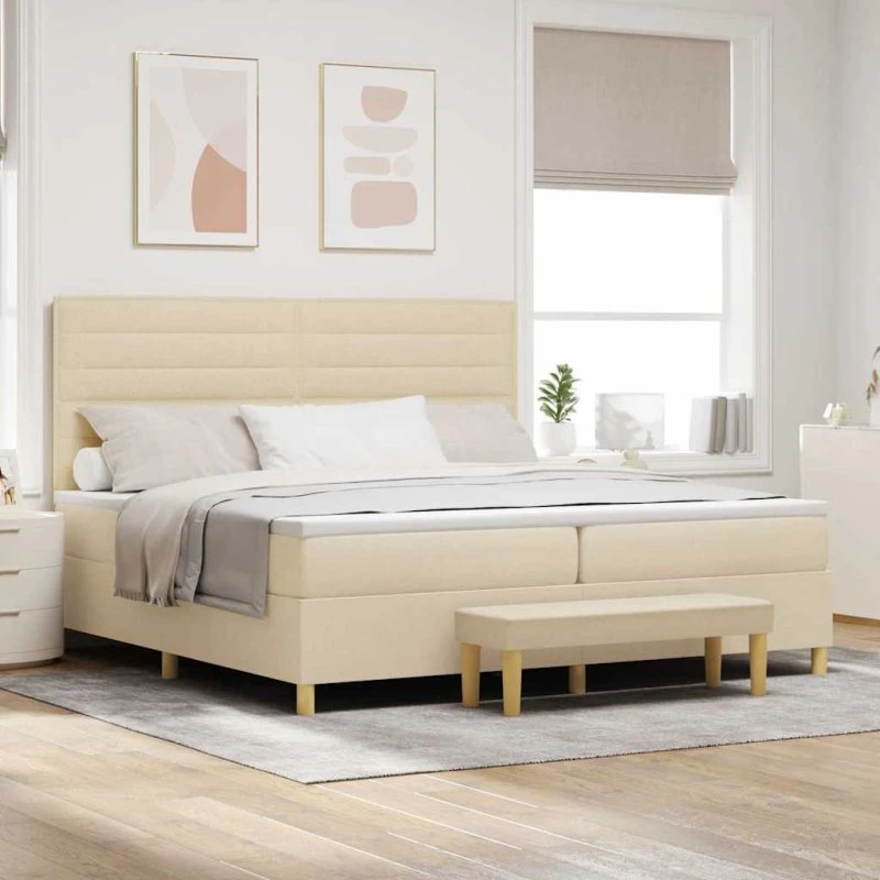 vidaXL Boxspring-seng med madras 200x200 cm creme