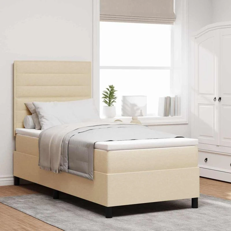 vidaXL Boxspring-seng med madras 100x200 cm – creme stof