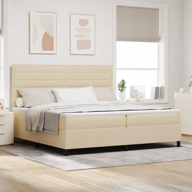 vidaXL Boxspring-seng med madras 200x200 cm Creme Stof