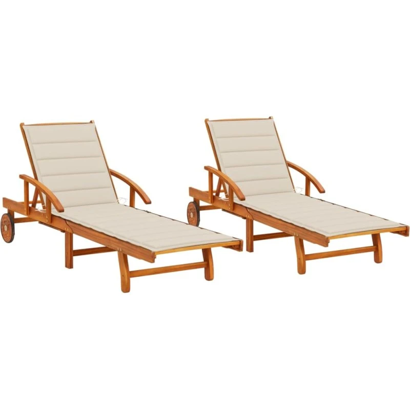 vidaXL liggestole 2 stk. med hynder i massivt akacietræ (beige)
