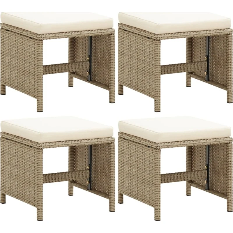 vidaXL Haveskamler 4 stk. med hynder i polyrattan, beige