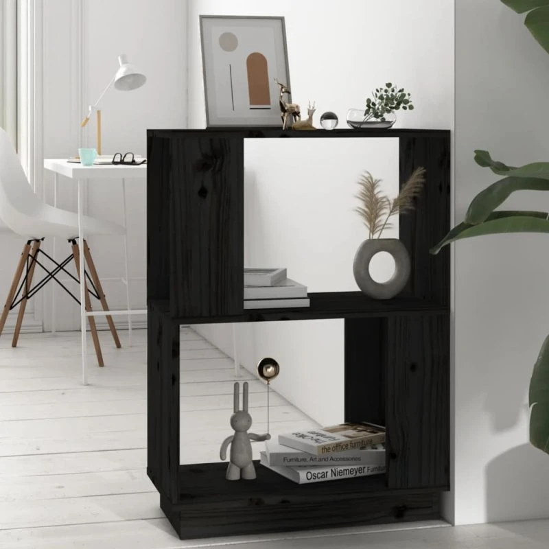 vidaXL bogreol/rumdeler 51x25x70 cm massivt fyrretræ, sort