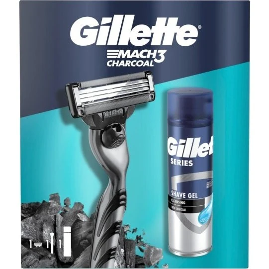 Gillette Mach3 Charcoal kosmetiksæt (barbermaskine + gel)