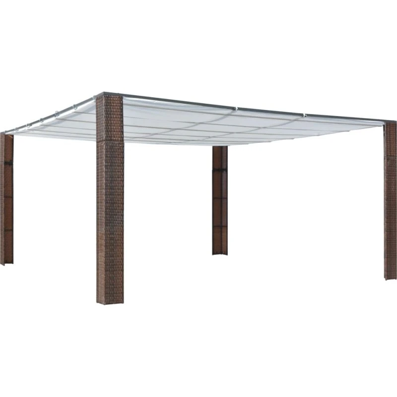 vidaXL Pavillon med tag i polyrattan 400x400x200 cm brun/creme