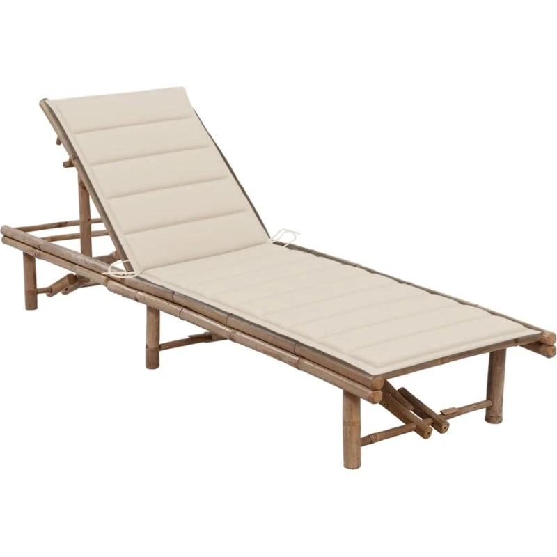 vidaXL liggestol i bambus med hynde, beige (200 x 65 cm)