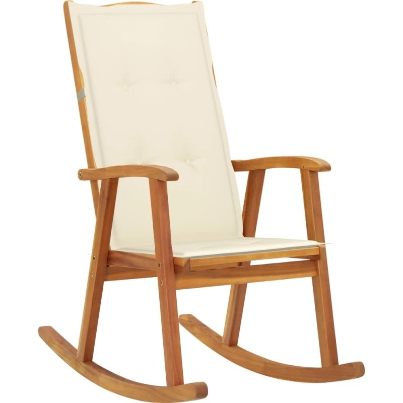 vidaXL gyngestol i massivt akacietræ med hynde, creme