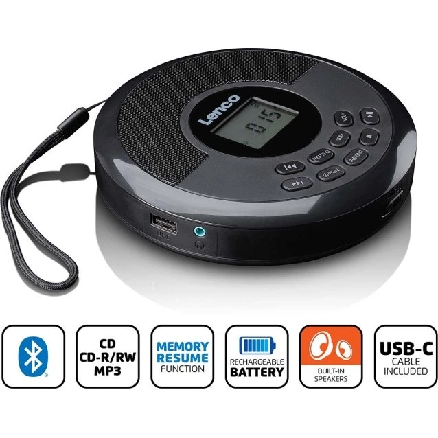 Lenco CD-340BK Discman med Bluetooth og indbyggede højttalere