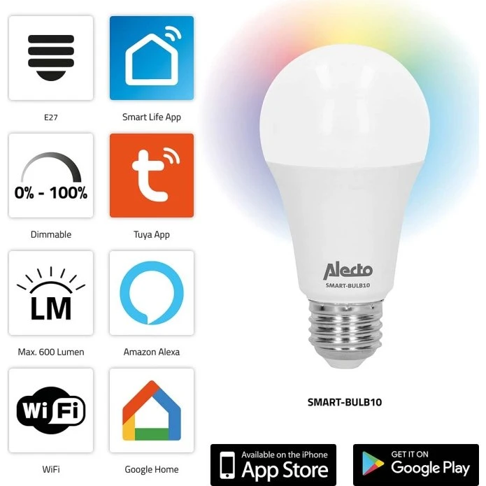 Alecto Bulb10 Smart LED-farvelampe E27 Wi‑Fi 6W 600 lm