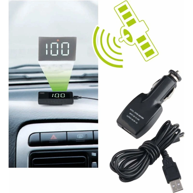 Trebs HUD-display til bil – GPS-hastighedsprojektion (sort)