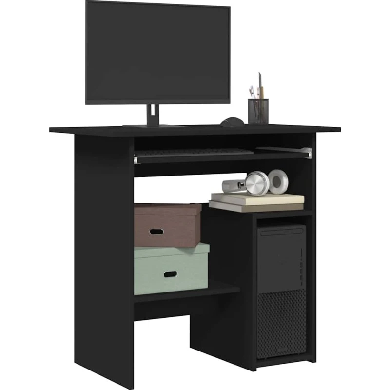 vidaXL skrivebord 80x45x74 cm konstrueret træ sort