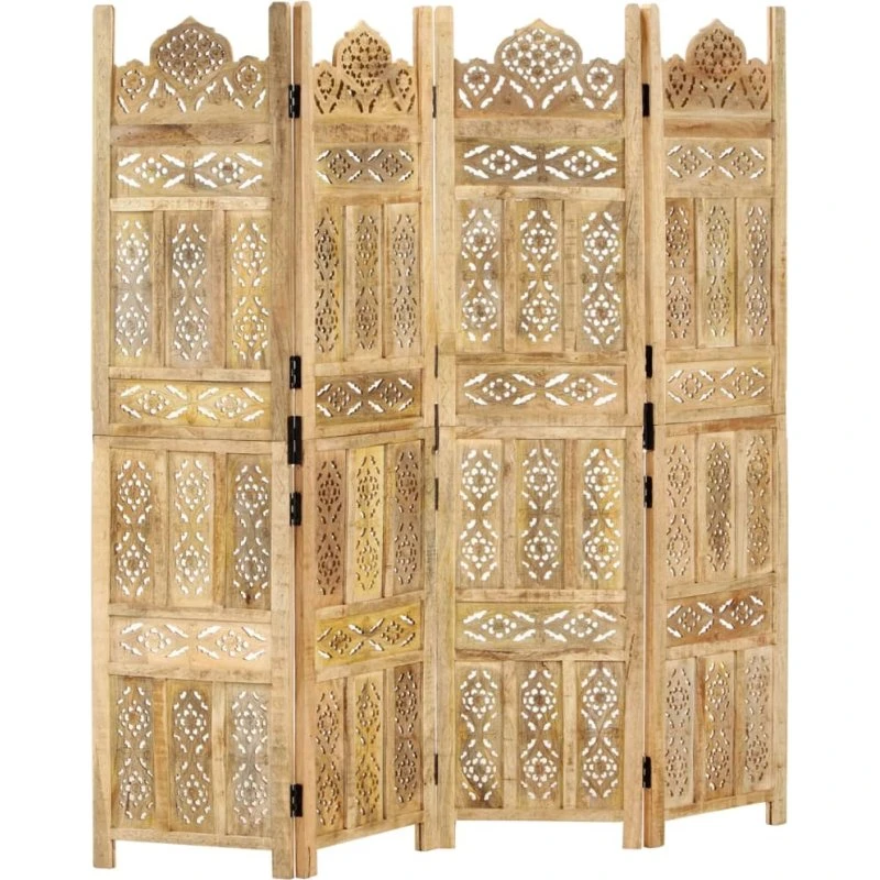 vidaXL 4-panel rumdeler 160 x 165 cm håndskåret mangotræ