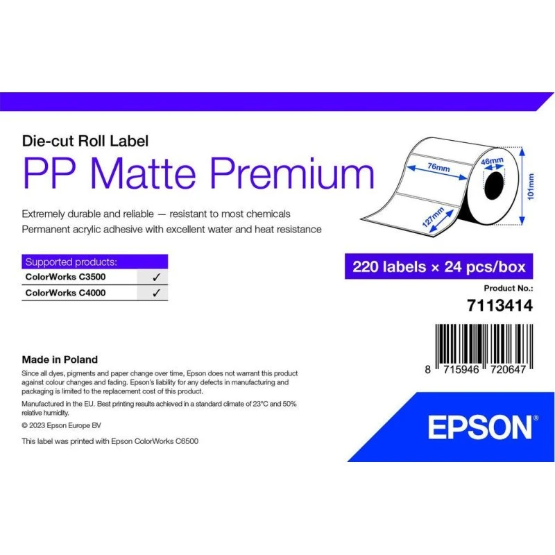 Epson Selvklæbende etiketter 76x127 mm Hvid 24 stk (7113414)
