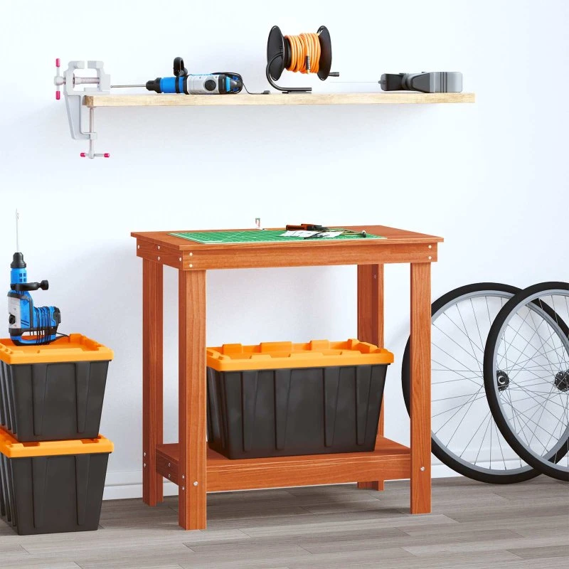 vidaXL Arbejdsbænk i massivt fyrretræ VoksBrun 80 x 50 x 80 cm