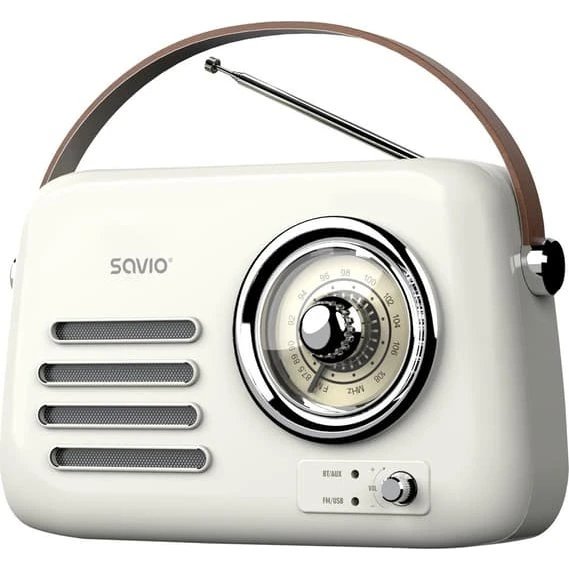 Savio RS-02 bærbar radio – hvid, FM & Bluetooth (USB-C)