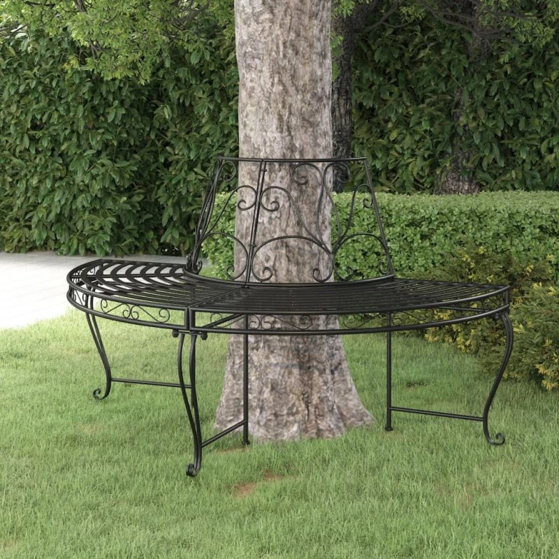 vidaXL halvrund bænk til træ Ø160 cm, sort stål