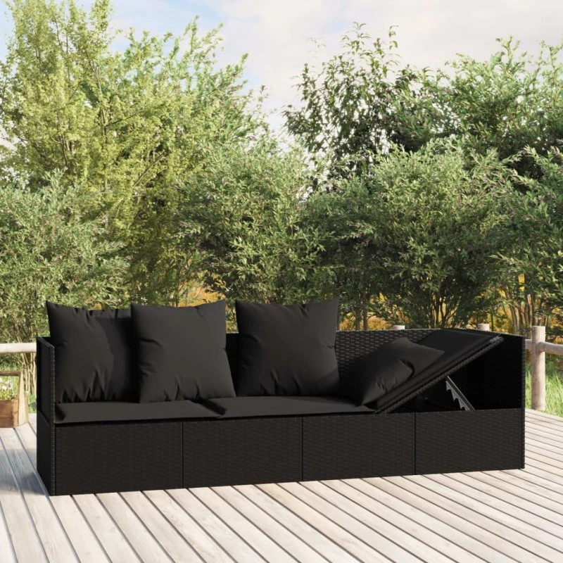 vidaXL udendørs loungesofa polyrattan med hynder, sort