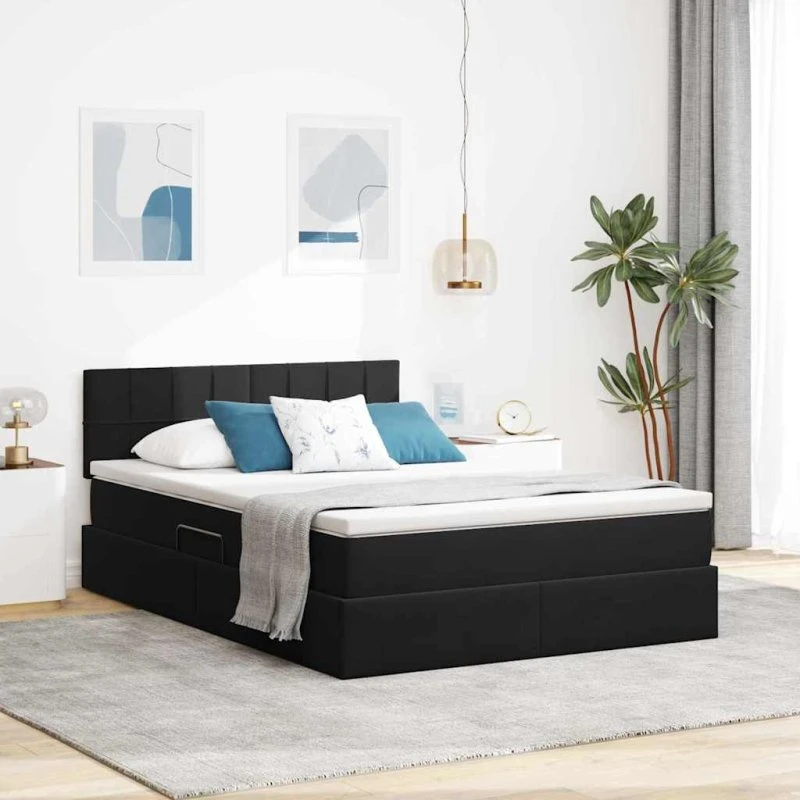 vidaXL Opbevaringsseng med madras 140 x 190 cm fløjl - Sort