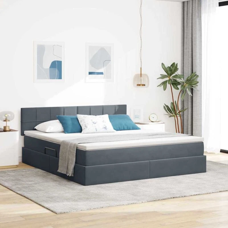 vidaXL Opbevaringsseng med madras Fløjl Mørkegrå 160x200