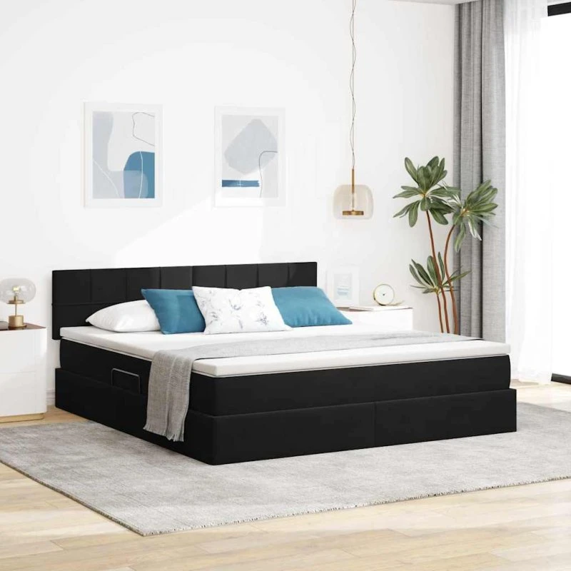 vidaXL Opbevaringsseng med madras 160 x 200 cm Sort fløjl