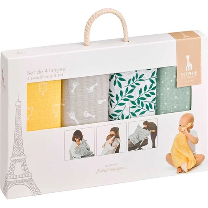 Sophie la Girafe 4-farvet stofble-sæt 70x70 cm