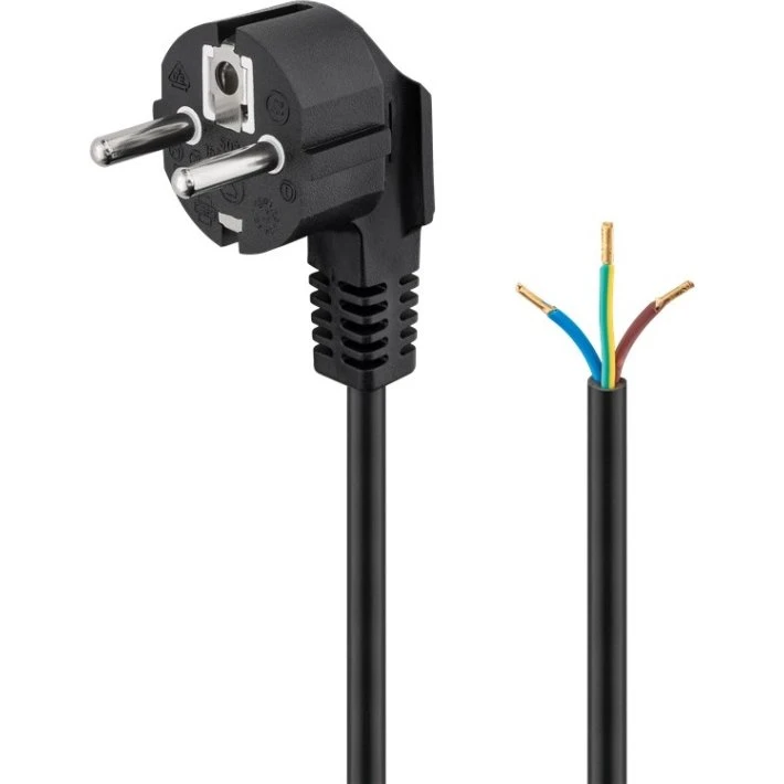 Goobay vinklet netkabel 1,8 m sort – stik Type F (åbne ender)