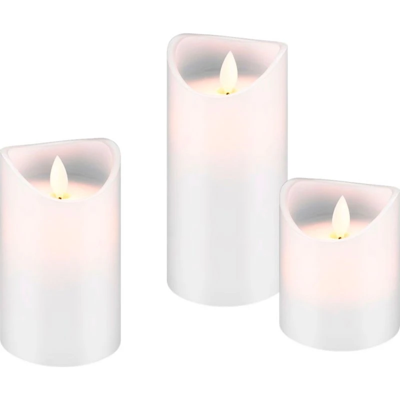 Goobay LED bloklys 3 stk. bevægelig flamme, hvid (7,5/12,5/15 cm)