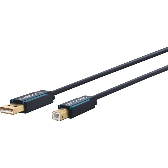 ClickTronic USB A–B 2.0 kabel 3,0 m – grå