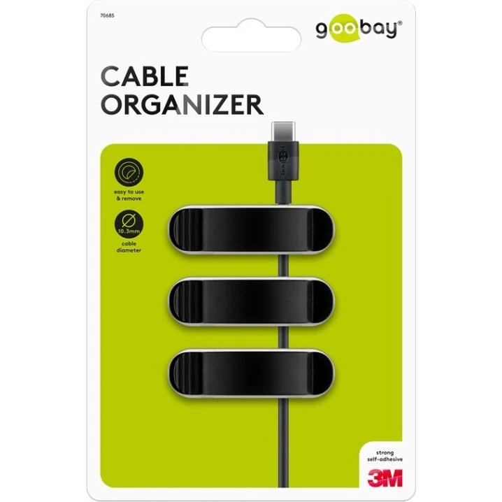 Goobay Kabelholder 3 udtag (selvklæbende), sort 3-pak