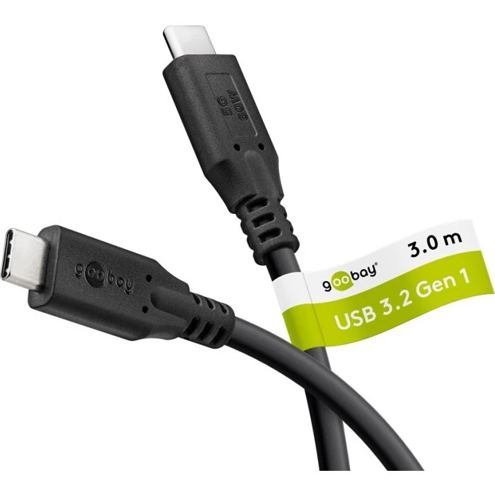 Goobay USB-C-kabel 3 m, USB 3.2 (5 Gbit/s), 60 W