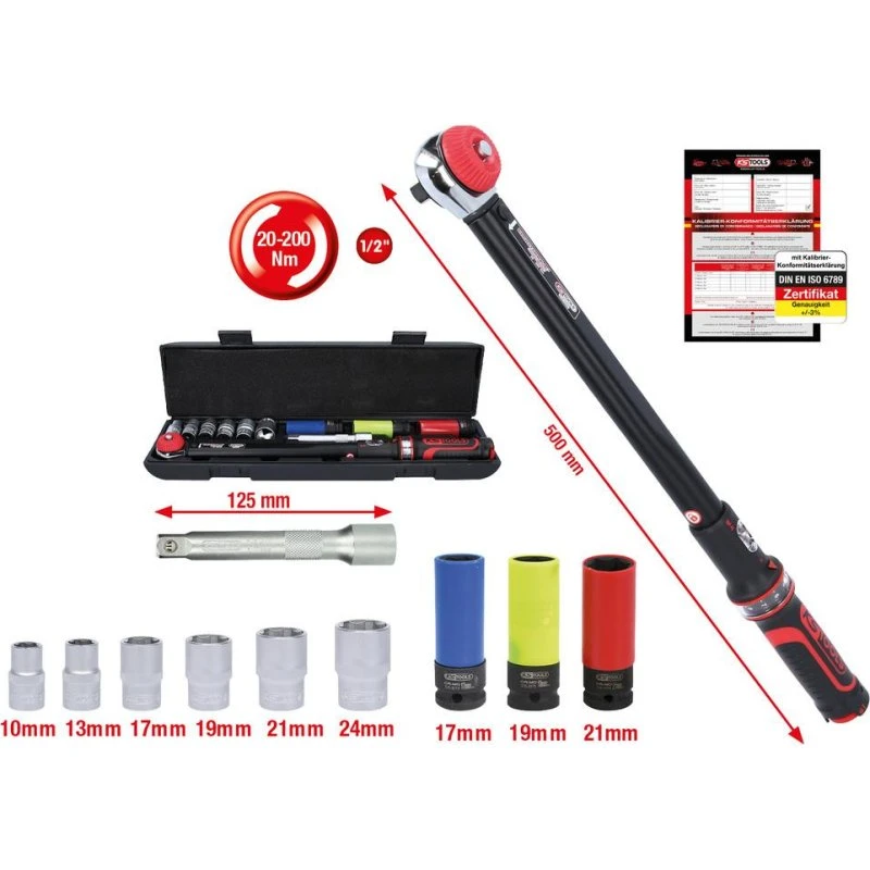 KS TOOLS Momentnøglesæt 516.2400, 20–200 Nm, 1/2" - 11 dele