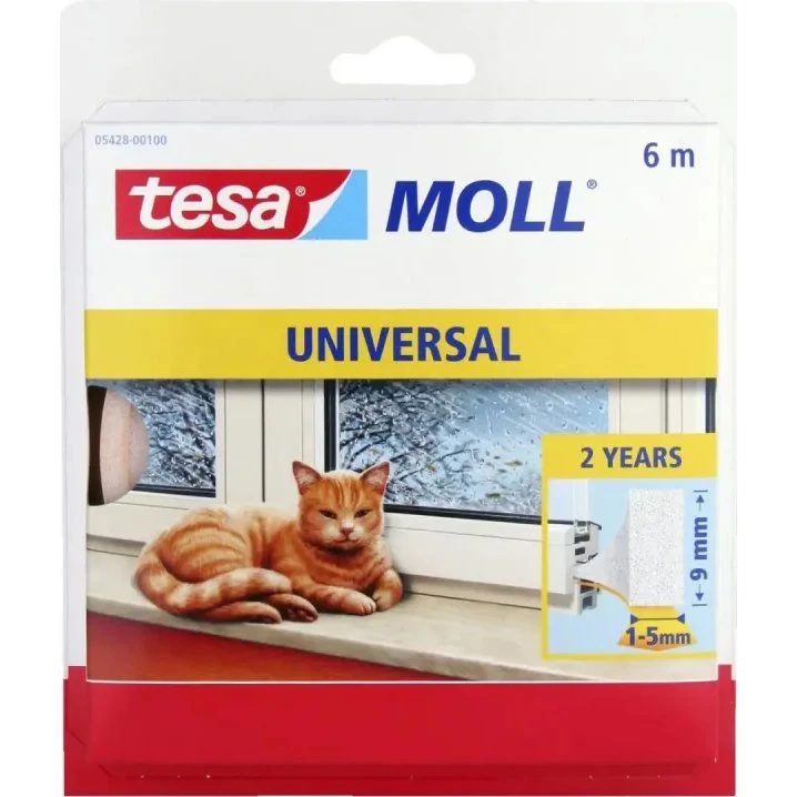 Tesa Moll Pur tætningsliste 9 mm x 6 m, hvid