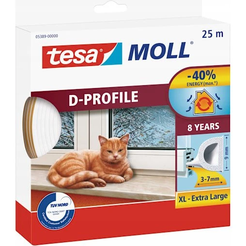 TESA tesamoll D-profil selvklæbende gummitætning 25 m, hvid